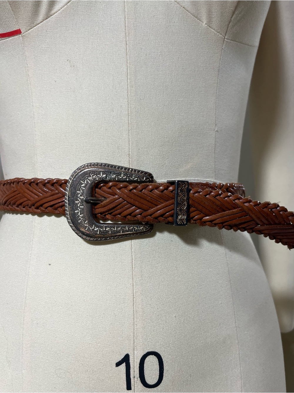Express Braided Genuine Leather Belt in Brown with Silver Buckle